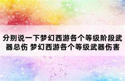 分别说一下梦幻西游各个等级阶段武器总伤 梦幻西游各个等级武器伤害